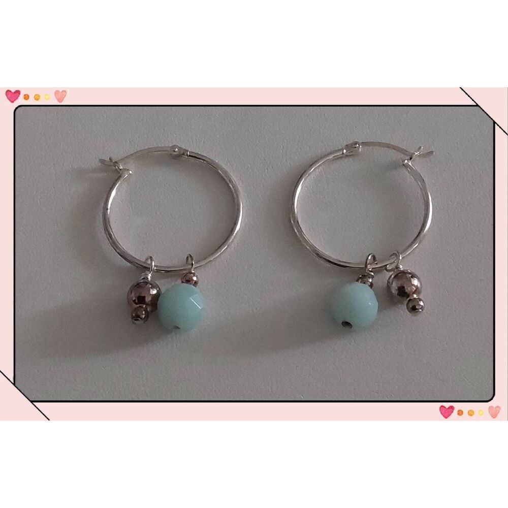 New~American West Jewelry .925 SS Milky Aquamarine Hoop Earring Set